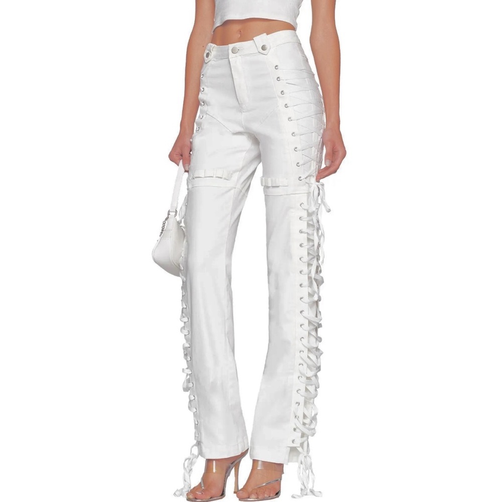 White Lace-Up Women Jeans